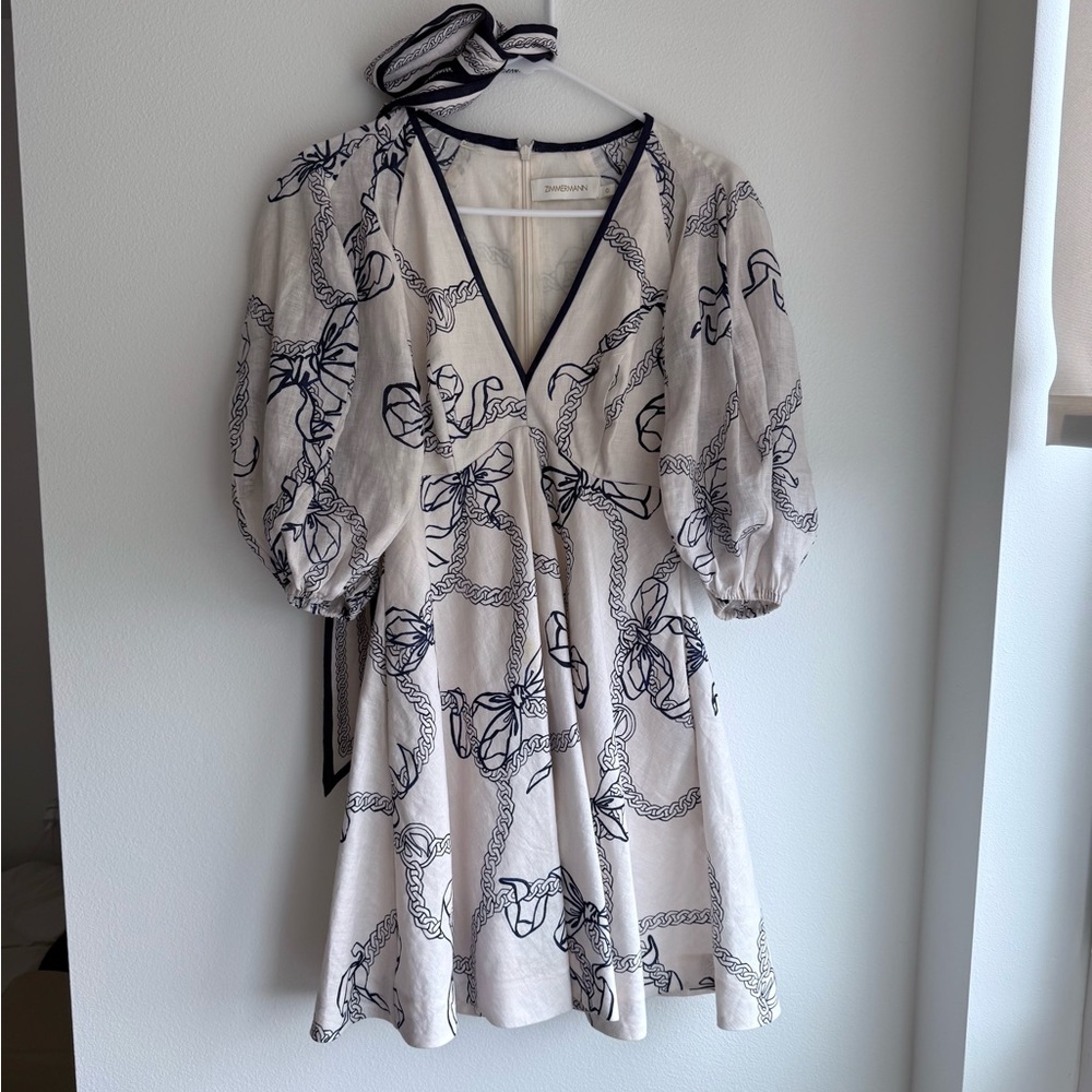 Zimmermann navy/white puffer sleeve dress size 0 - Picture 5 of 5